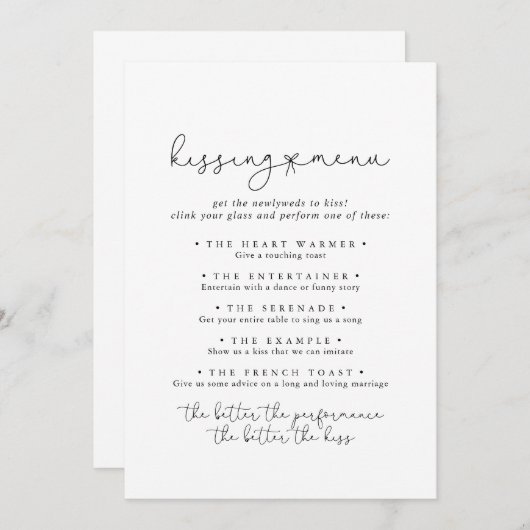Simple Calligraphie Mariage Kissing Menu Carte de (Devant / Derrière)