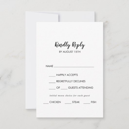 Simple Calligraphie Menu Choix Mariage Carte RSVP (Devant)