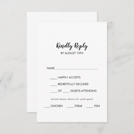 Simple Calligraphie Menu Choix Mariage Carte RSVP (Devant / Derrière)