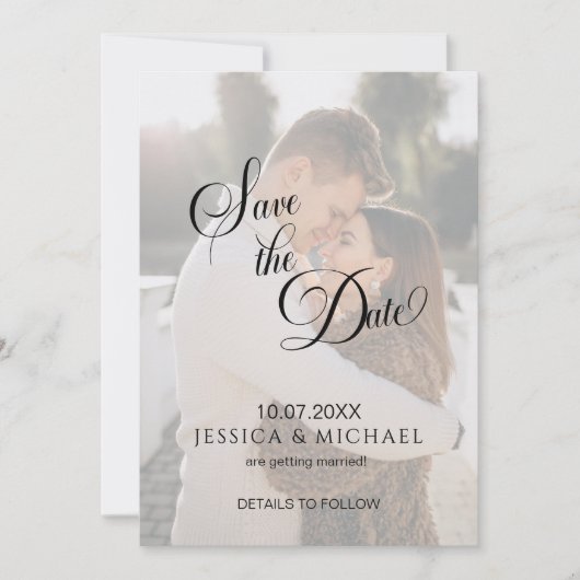 Simple Calligraphy Overlay Photo Save the Date Kaart (Voorkant)