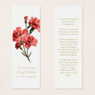 Simple Carnation Funeral Memorial Bookmark Mini Visitekaartjes