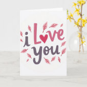 Simple Carte de Fête avec Feuilles Je T'Aime (Fleur jaune)