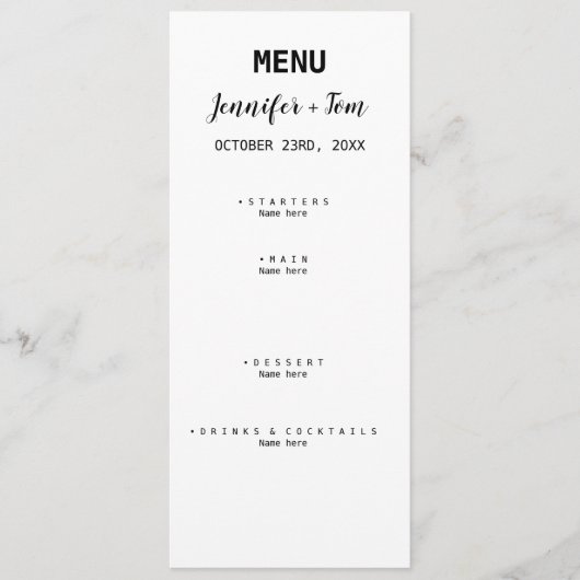 simple carte de menu mariage moderne minimale (Devant)