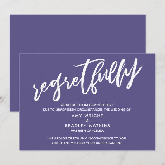 Simple Carte de Regrets Mariage Annulé Poussiéreux (Devant / Derrière)