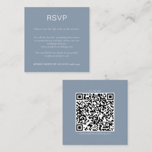 Simple Carte de réponse QR Code Bleu Poussiéreux (Devant / Derrière)