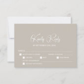 Simple carte de réponse RSVP de mariage beige avec (Devant)