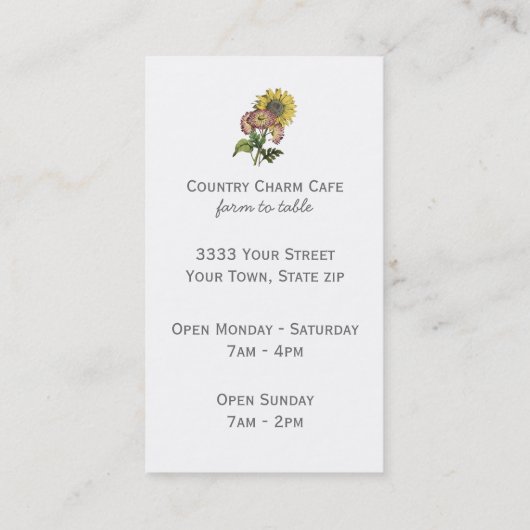 Simple Carte de visite rustique de tournesol (Dos)