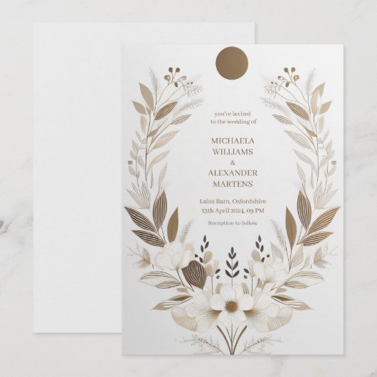 simple carte d'invitation de mariage avec fleurs (Devant / Derrière)