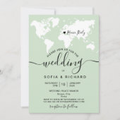 Simple carte du monde aquarelle pour mariage de de (Devant)