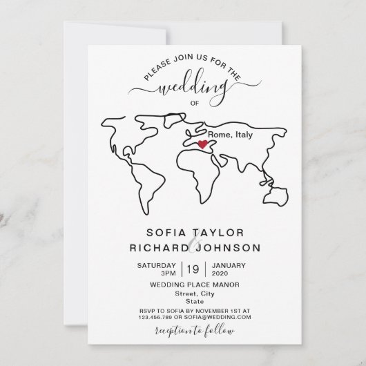 Simple carte du monde de destination de mariage mi (Devant)