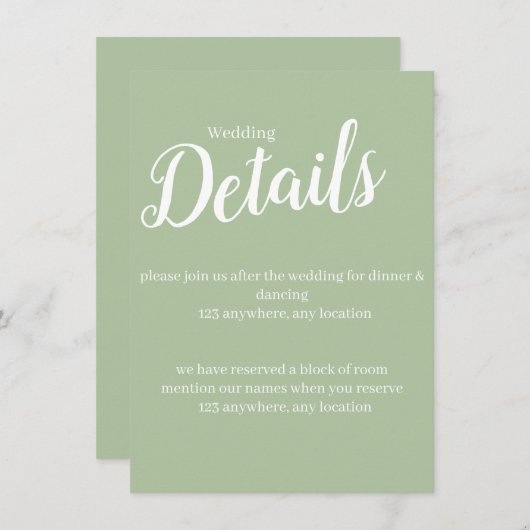 simple carte Mariage vert clair (Devant / Derrière)