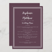 Simple Cassis violet Mariage Menu Classic encadré (Devant / Derrière)