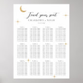 Simple Celestial Gold Moon Wedding Seating Charts Poster (Voorkant)