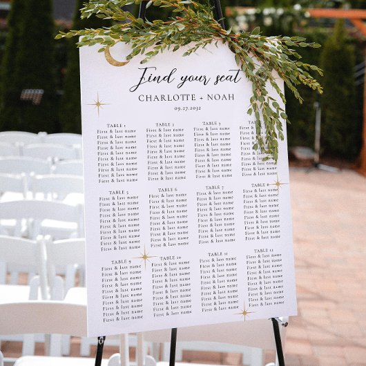 Simple Celestial Gold Moon Wedding Seating Charts Poster