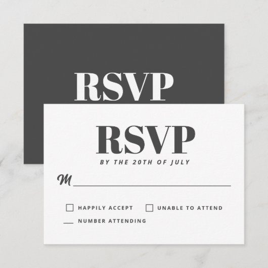 Simple Charbon Blanc Minimaliste Moderne RSVP (Devant / Derrière)