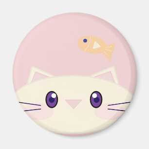 Simple Chat de Dessin Animé avec Magnet Rond Poiss