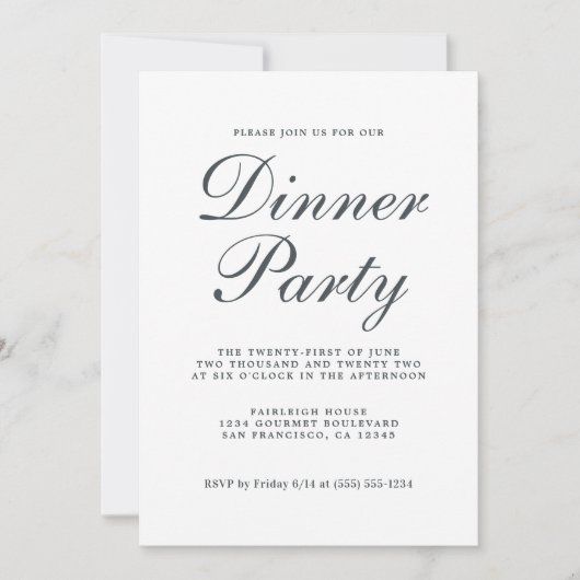 Simple Chic Calligraphy White Dinner Party Kaart (Voorkant)
