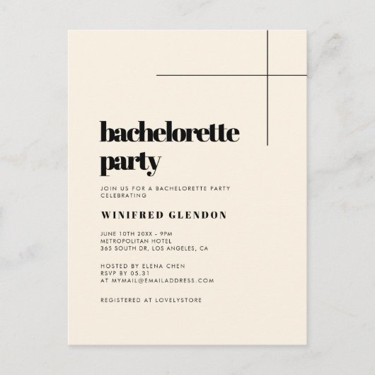 Simple chic Cream Bachelorette invitation (Devant)