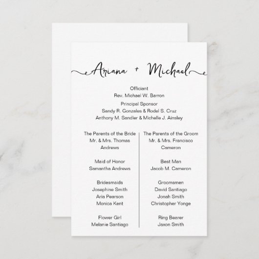 Simple Chic Custom Entourage list bruiloft Informatiekaartje (Voorkant / Achterkant)
