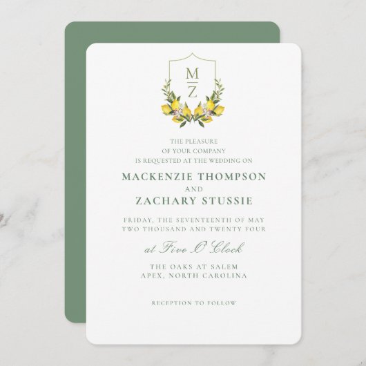 Simple Chic Faire-part de mariage d'agrumes florau (Devant / Derrière)