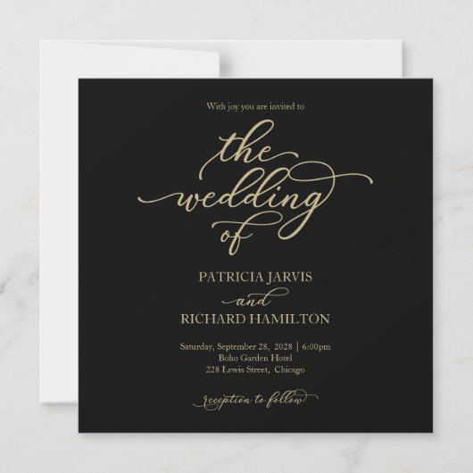 Simple Chic Gold Black Wedding Magnetic Invitation Magnetische Uitnodiging (Voorkant)