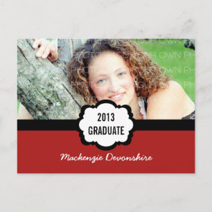 Simple Chic Graduation Party Briefkaart, rood Uitnodiging Briefkaart