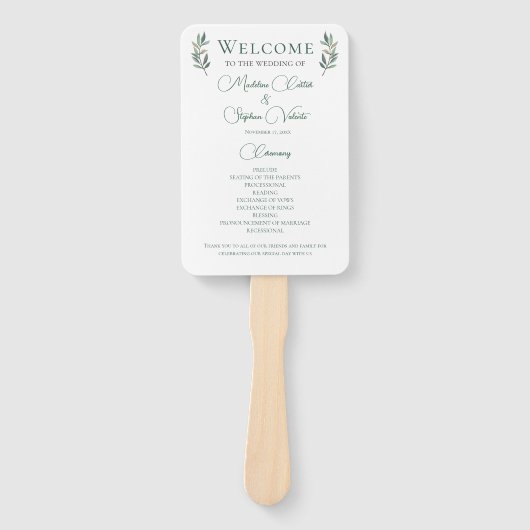 Simple Chic Green Botanical Fall Wedding Programme Handwaaier (Voorkant)