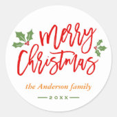 Simple Chic Merry-kerstkalligrafie script Ronde Sticker (Voorkant)