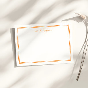 Simple Chic Minimalist Monogram 2 Border Oranje Notitiekaartje
