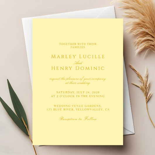 Simple Chic Modern Butter Yellow Wedding Kaart