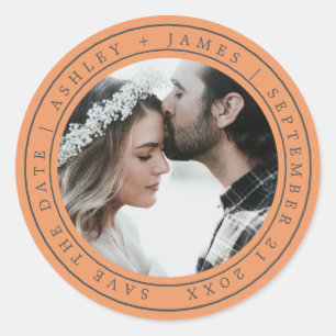 Simple Chic Save the Date Weduwfoto Oranje Cla Ronde Sticker