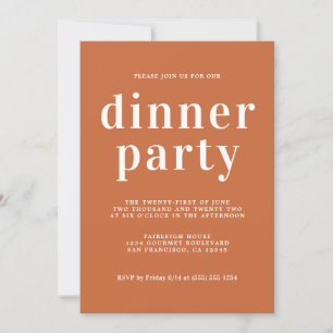 Simple Chic Typography Burnt Oranje Dinner Party Kaart