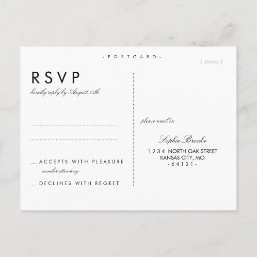 Simple Chic Wedding Modèle carte postale RSVP (Dos)