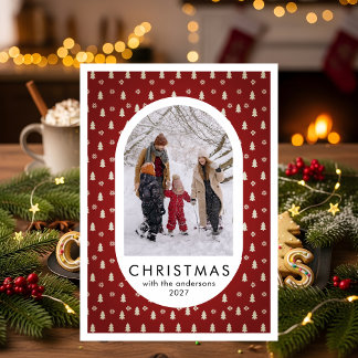 Simple Christmas Pine Tree Pattern family photo Feestdagenkaart