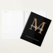 Simple Classic Black Gold Monogram Name Initiaal Planner (Display)