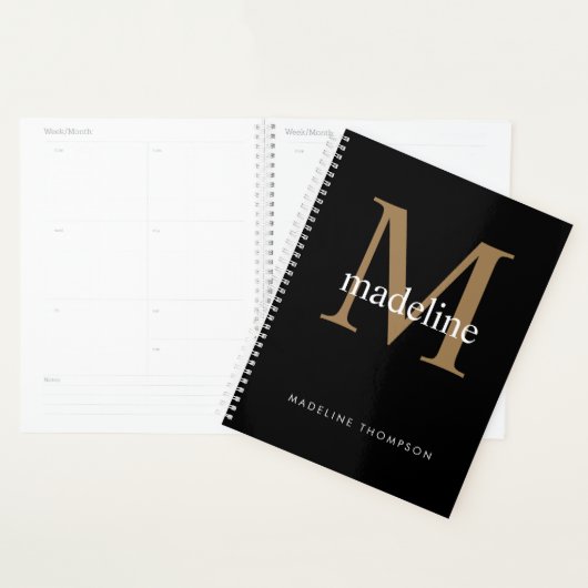 Simple Classic Black Gold Monogram Name Initiaal Planner (Display)