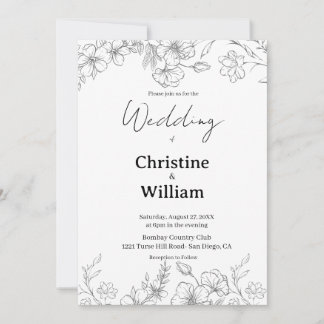 Simple Classic Black & White Wedding  Kaart