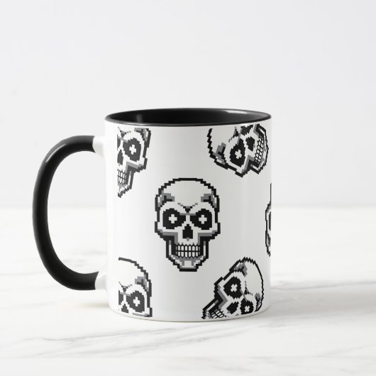Simple Classic White Pixelated Skull Pattern Mok (Links)
