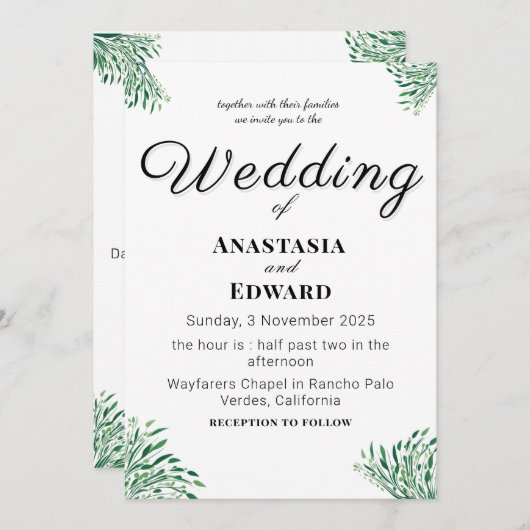 Simple Classique Élégant Mariage Invitation (Devant / Derrière)