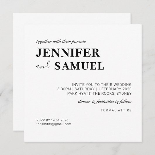 Simple classique Faire-part de mariage noir et bla (Devant / Derrière)