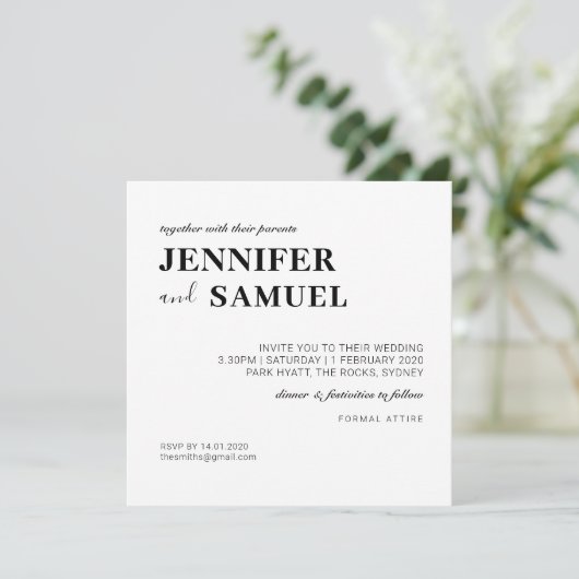 Simple classique Faire-part de mariage noir et bla (Debout devant)