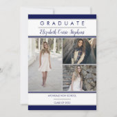 Simple Classy 3Photo Blue | Witte Afstuderen Aankondiging (Voorkant)