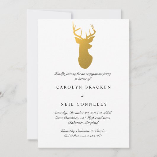 Simple Classy Gold Antler Moderne Engagement Party Kaart (Voorkant)