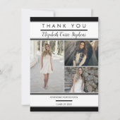 Simple Classy Three Photo Black | Witte Afstuderen Bedankkaart (Voorkant)