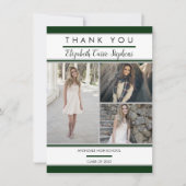 Simple Classy Three Photo Green | Witte Afstuderen Bedankkaart (Voorkant)