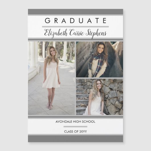 Simple Classy Three Photo Grey |Witte Afstuderen (Voorkant)