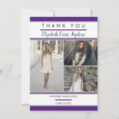 Simple Classy Three Photo Paars |Witte Afstuderen Bedankkaart (Voorkant)