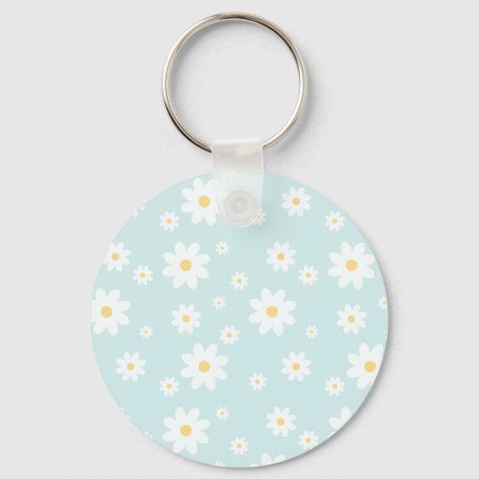 Simple Classy White Daisy Floral Sleutelhanger (Voorkant)