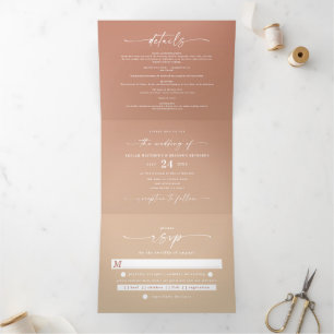 Simple Clay Terra Cotta & Yellow Ombre Wedding Drieluik Uitnodiging