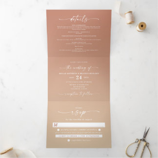 Simple Clay Terra Cotta & Yellow Ombre Wedding Drieluik Uitnodiging